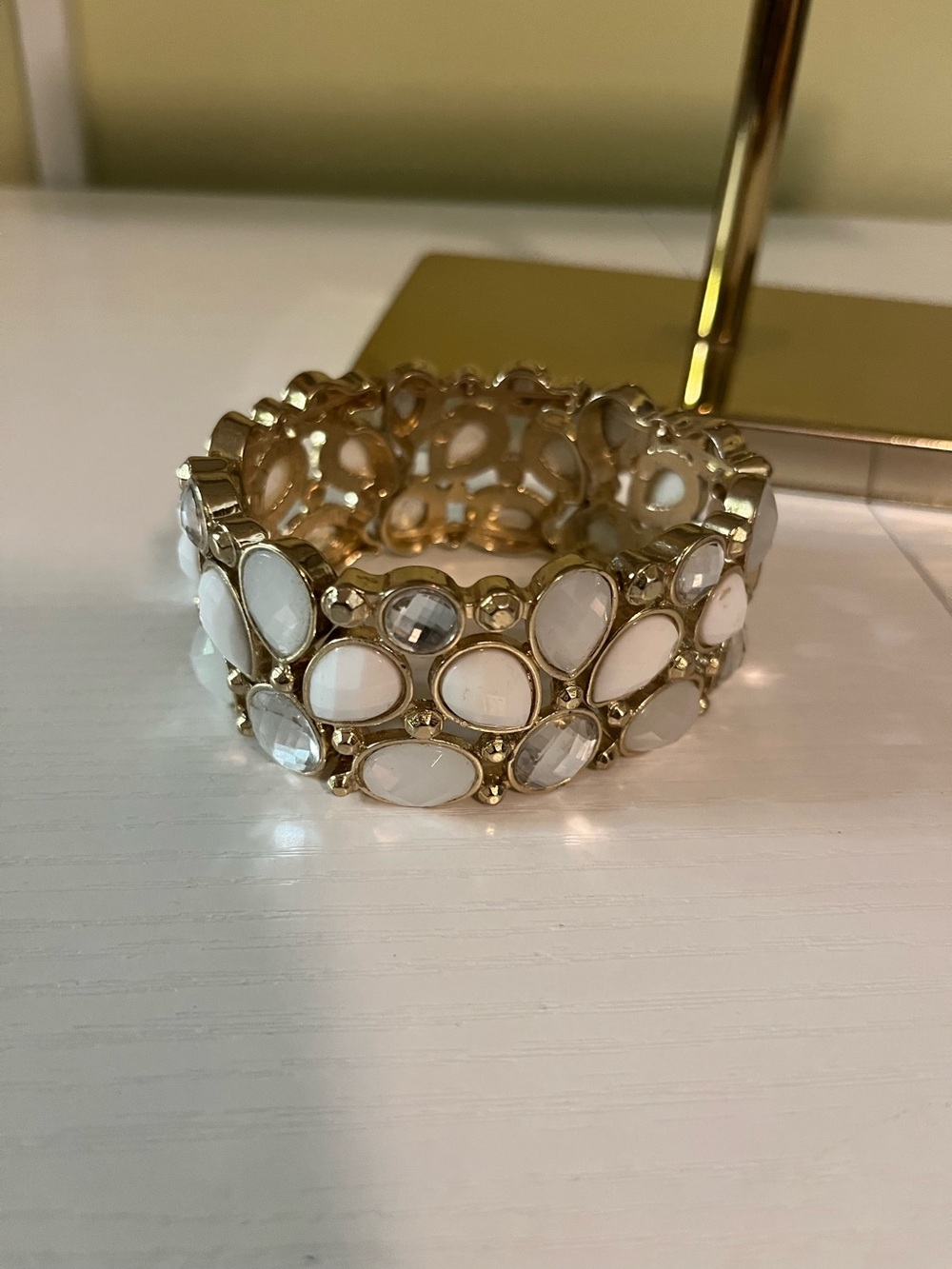 Faux Gold Bracelet with Faux White Stones - Elegant Women's Jewelry